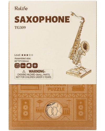 Drvena 3D slagalica Robo Time od 136 dijelova - Saksofon - 3